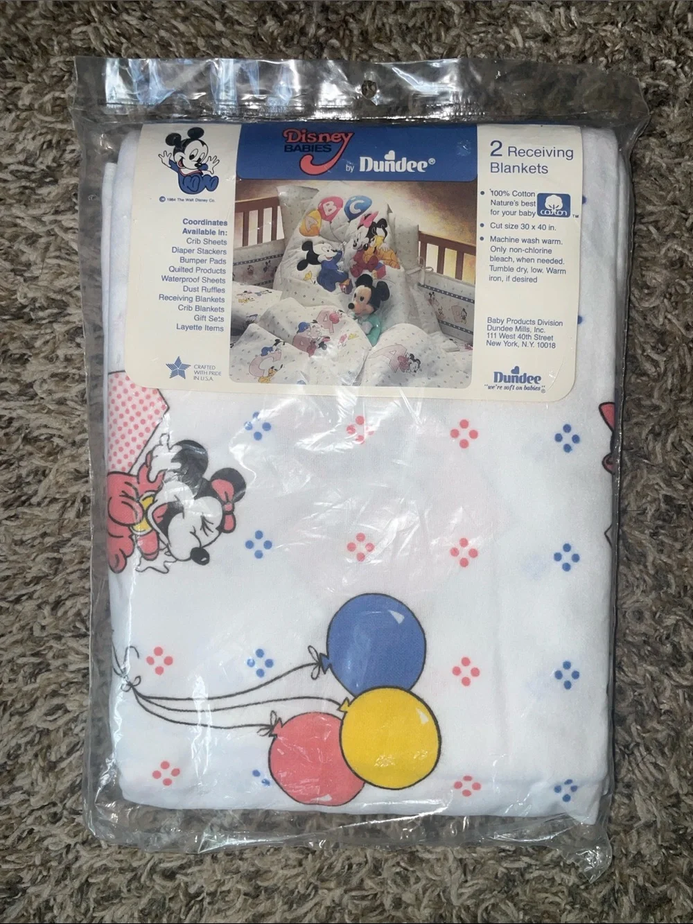 Vintage Disney Babies by Dundee Cotton Receiving Blankets (2-Pack) Unopened
